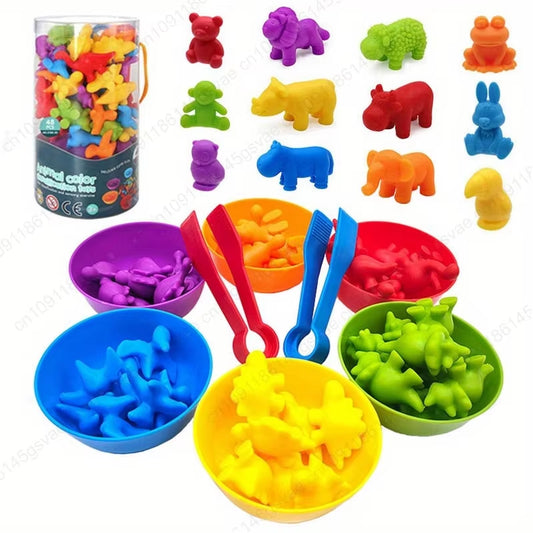 56/36Pcs Rainbow Sorting Game Animal Puzzle Toy Dinosaur Traffic Color Matching Game Education Sensory Toys for Kids Preschool