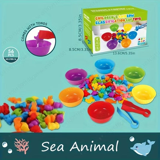 56/36Pcs Rainbow Sorting Game Animal Puzzle Toy Dinosaur Traffic Color Matching Game Education Sensory Toys for Kids Preschool
